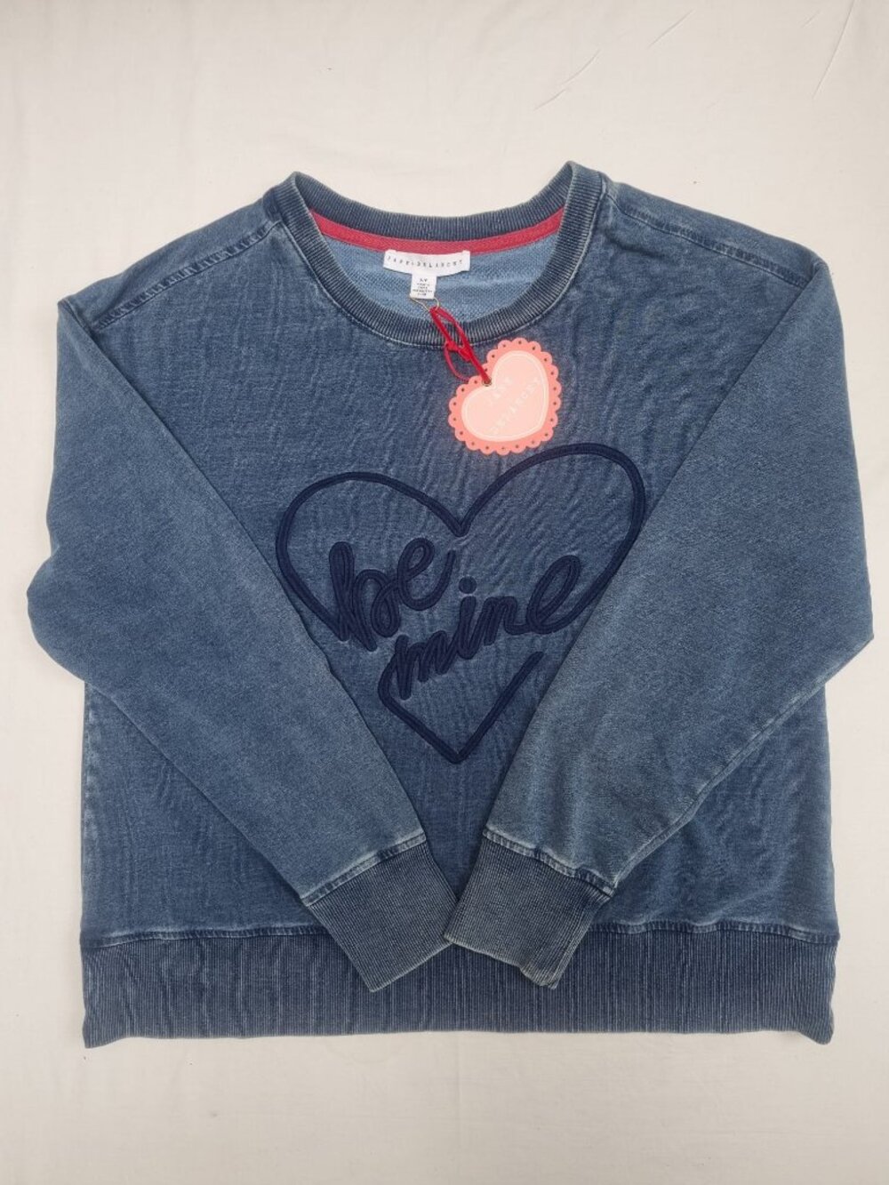Jane Delaney “Be Mine” Denim‑Look Sweatshirt – Size M